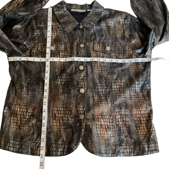 Birch Hill Jacket Iridescent Alligator Brocade Blue Gold Brown Button Down Large - Picture 8 of 12